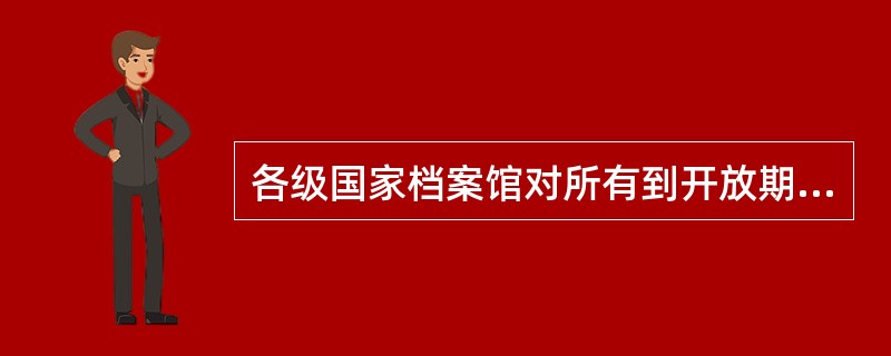 各级国家档案馆对所有到开放期限的档案，应组织鉴定小组及时进行鉴定，凡按国家有关规定无需继续保密或控制使用的，均可由档案馆报本级档案行政管理部门批准后开放，必要者报本级政府审批。档案办法第三条()