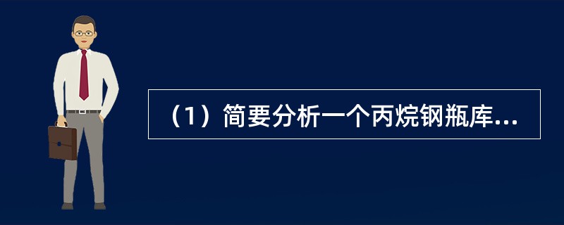 （1）简要分析一个丙烷钢瓶库房存在的主要危险有害因素。<br />（2）某化工厂的液化石油气球罐发生了爆炸事故，在事故调查时，请问你选用什么样的分析或评价方法。