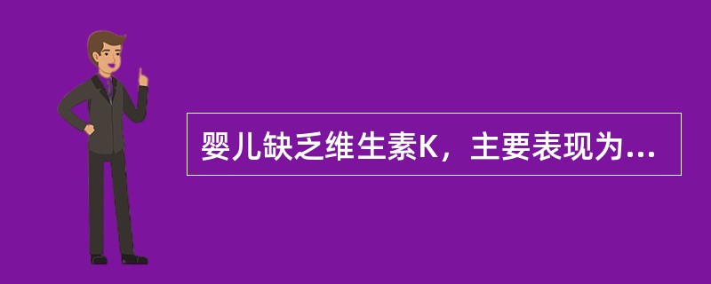 婴儿缺乏维生素K，主要表现为口角炎，口唇干裂，舌色红紫，眼疼等。（）