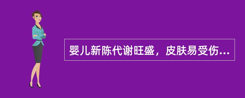 婴儿新陈代谢旺盛，皮肤易受伤害是因为（）。