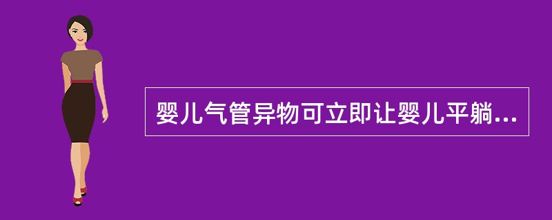 婴儿气管异物可立即让婴儿平躺，使其脚向下垂，轻拍其背部，通过异物的自身重力和呛咳时胸腔内气体的冲力，迫使异物向外咳出。（）