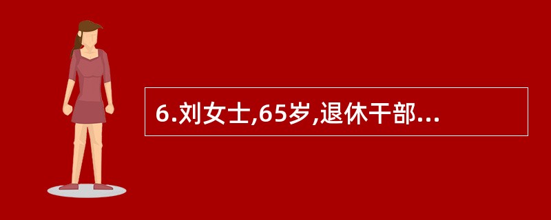 6.刘女士,65岁,退休干部,平日缺乏体育锻炼,口味偏咸，身高155Cm,体重70kg,确诊高血压，肾功能不良。经过一年的健康管理，刘女士的血压水平一年中累计有8个月的时间血压记录在140/90mmH