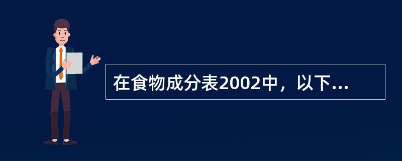 在食物成分表2002中，以下符号（）表示食物数据微量或估计数值。