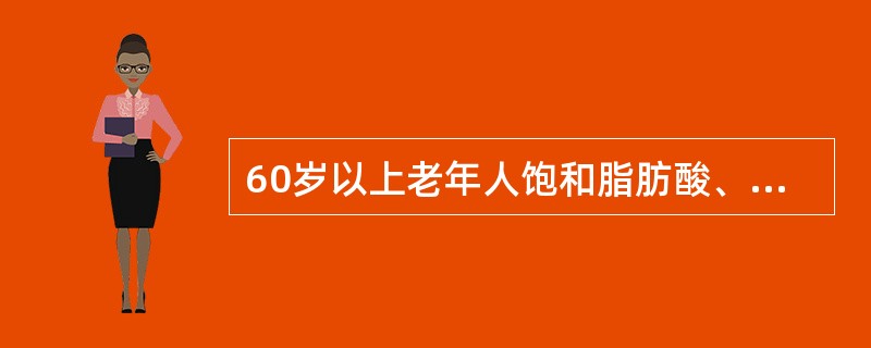 60岁以上老年人饱和脂肪酸、单不饱和脂肪酸和多不饱和脂肪酸提供的能量应分别占总能量的6%～8%、10%和8%～10%。（　　）