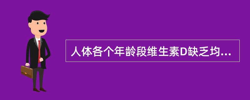人体各个年龄段维生素D缺乏均可导致佝偻病。（　　）