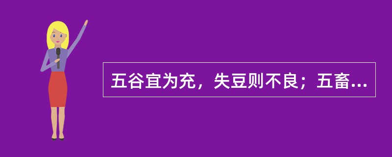 五谷宜为充，失豆则不良；五畜适为益，过则害非浅；五菜常为养，新鲜绿黄红；五果当为主，力求多无数；气味合则服，尤当忌偏独；饮食贵有节，切切勿使过。（）