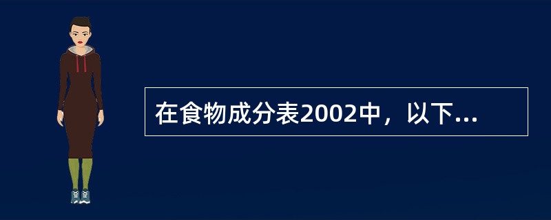 在食物成分表2002中，以下符号（）表示食物数据微量或估计数值。