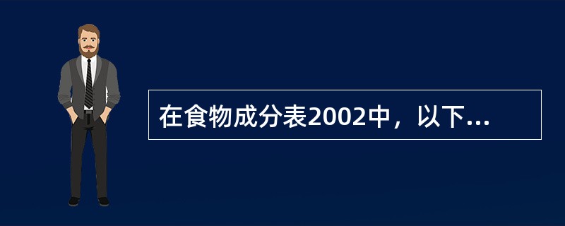 在食物成分表2002中，以下符号（）表示食物数据微量或估计数值。