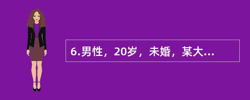 6.男性，20岁，未婚，某大学四年级学生，家在农村，排行老二，上有一姐，下有一弟。自我陈述:近一年来记忆力下降，没精神看书，逻辑分析能力下降，紧张，害怕考试，害怕老师为难我，睡不好觉，晚上睡不着，白天