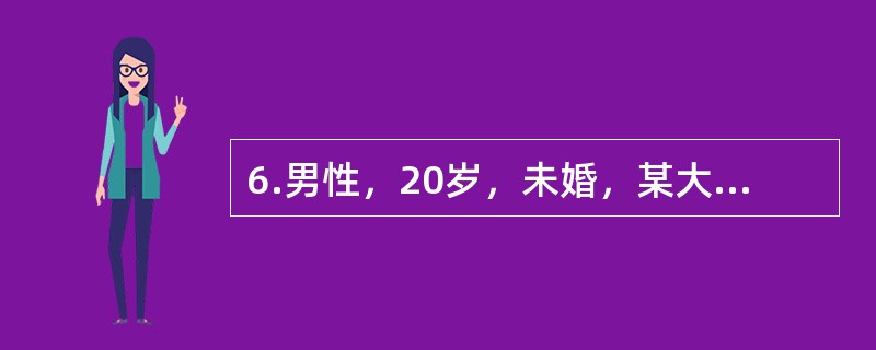6.男性，20岁，未婚，某大学四年级学生，家在农村，排行老二，上有一姐，下有一弟。自我陈述:近一年来记忆力下降，没精神看书，逻辑分析能力下降，紧张，害怕考试，害怕老师为难我，睡不好觉，晚上睡不着，白天