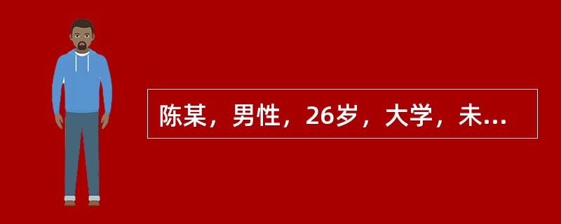 陈某，男性，26岁，大学，未婚，某公司高级主管。自我陈述:2年前参加工作，因平时工作表现出色，深受领导赏识，一年前被提拔为公司高级主管，具体负责业务方面的工作，当上公司业务主管后不久，市场行情发生了很