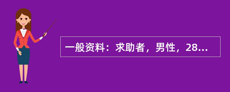 一般资料：求助者，男性，28岁，公司副总经理。因恋爱问题苦恼，主动前来咨询。案例介绍：求助者是家中的独子，年轻有为，气质高雅。大学时曾与同班同学恋爱，原准备毕业后结婚，后因两地分居，各自难以放弃自己的