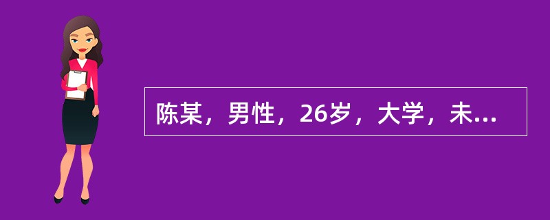 陈某，男性，26岁，大学，未婚，某公司高级主管。自我陈述:2年前参加工作，因平时工作表现出色，深受领导赏识，一年前被提拔为公司高级主管，具体负责业务方面的工作，当上公司业务主管后不久，市场行情发生了很