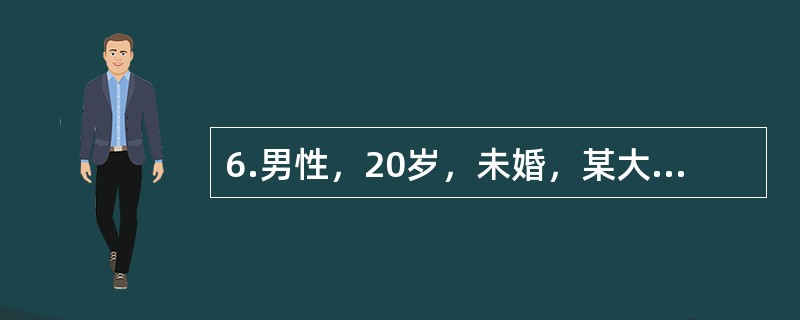 6.男性，20岁，未婚，某大学四年级学生，家在农村，排行老二，上有一姐，下有一弟。自我陈述:近一年来记忆力下降，没精神看书，逻辑分析能力下降，紧张，害怕考试，害怕老师为难我，睡不好觉，晚上睡不着，白天