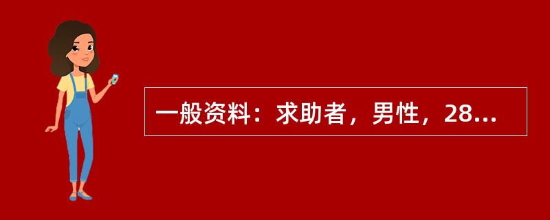一般资料：求助者，男性，28岁，公司副总经理。因恋爱问题苦恼，主动前来咨询。案例介绍：求助者是家中的独子，年轻有为，气质高雅。大学时曾与同班同学恋爱，原准备毕业后结婚，后因两地分居，各自难以放弃自己的