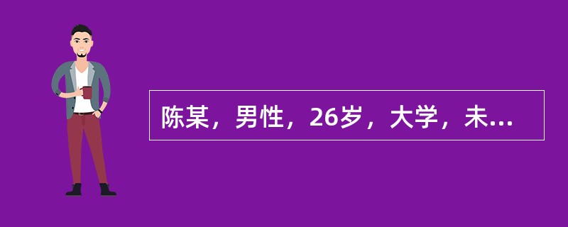 陈某，男性，26岁，大学，未婚，某公司高级主管。自我陈述:2年前参加工作，因平时工作表现出色，深受领导赏识，一年前被提拔为公司高级主管，具体负责业务方面的工作，当上公司业务主管后不久，市场行情发生了很