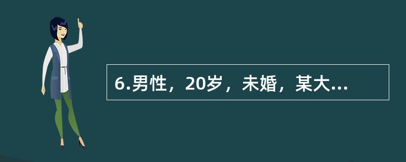 6.男性，20岁，未婚，某大学四年级学生，家在农村，排行老二，上有一姐，下有一弟。自我陈述:近一年来记忆力下降，没精神看书，逻辑分析能力下降，紧张，害怕考试，害怕老师为难我，睡不好觉，晚上睡不着，白天