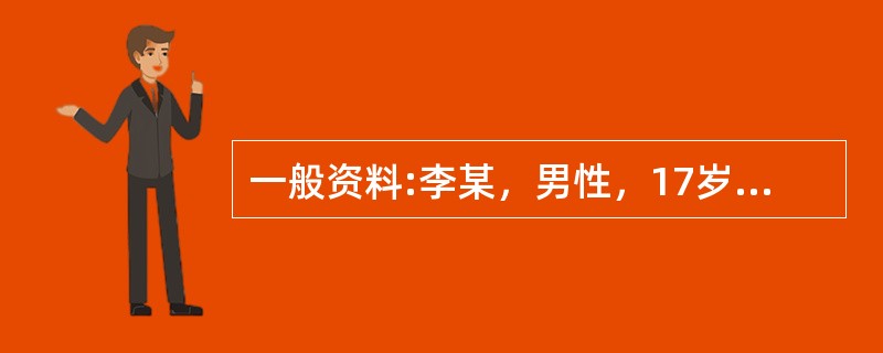 一般资料:李某，男性，17岁，高中学生。<br />求助者主诉:三个月来怕脏而频繁洗手，吐口水，严重影响生活，也不敢住在自己的家里。<br />求助者自述:三个月前父亲翻李某的