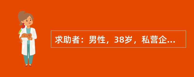 求助者：男性，38岁，私营企业总经理。 <br />案例介绍：一次，求助者到他儿子的学校开家长会，被老师当众批评，心烦.燥热，突然觉得透不过气来。胸闷.心慌，非常难受，认为自己得