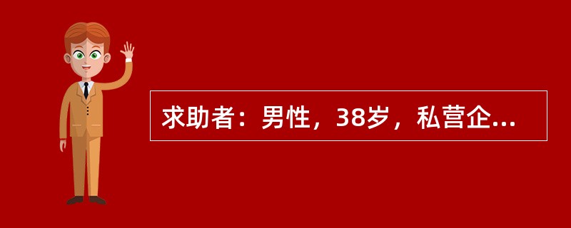 求助者：男性，38岁，私营企业总经理。 <br />案例介绍：一次，求助者到他儿子的学校开家长会，被老师当众批评，心烦.燥热，突然觉得透不过气来。胸闷.心慌，非常难受，认为自己得
