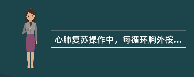 心肺复苏操作中，每循环胸外按压和人工呼吸比例为（）。