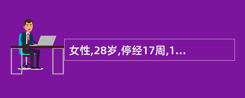 女性,28岁,停经17周,1个月来间断少量阴道出血,检查腹部无明显压痛、反跳痛,