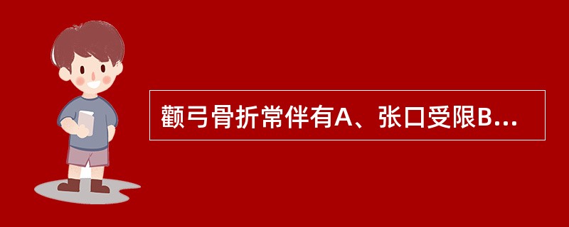 颧弓骨折常伴有A、张口受限B、复视C、耳鼻出血D、颅面分离E、咬合错乱