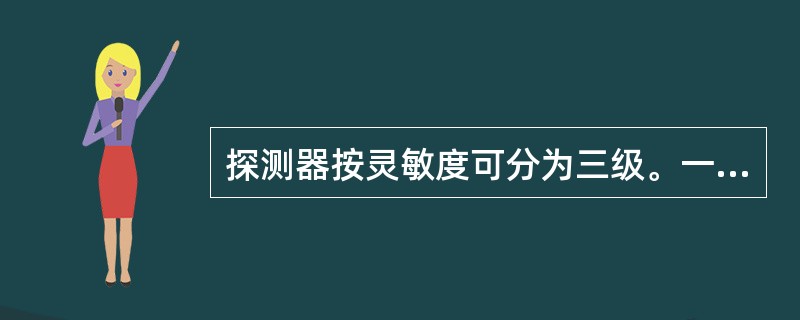 探测器按灵敏度可分为三级。一级灵敏度的探测器一般是绿色,适用于( )。