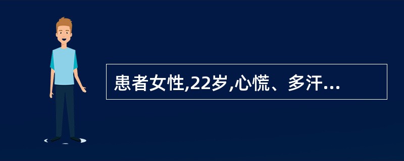 患者女性,22岁,心慌、多汗、低热l周,查体:甲状腺左叶肿大、触痛、质硬。血FT