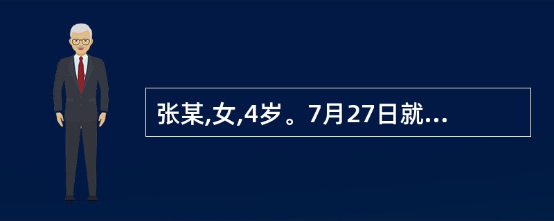 张某,女,4岁。7月27日就诊。症见:发热,头疼,项强,恶风,全身灼热无汗,口渴