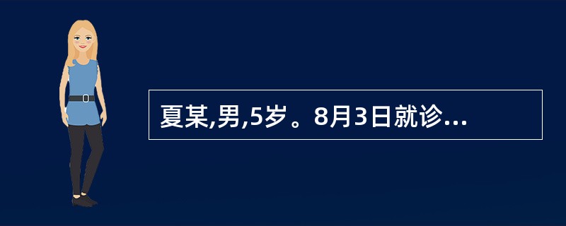 夏某,男,5岁。8月3日就诊。突发高热10小时,抽风1次,呕吐2次,不咳嗽,无腹