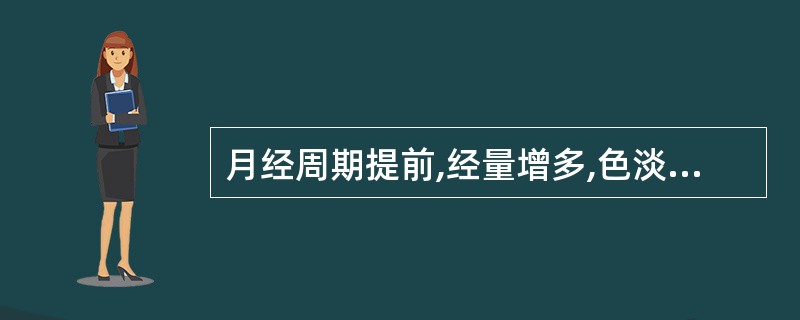 月经周期提前,经量增多,色淡,质稀,神疲肢倦,或小腹空坠,纳少便溏,舌质淡,脉细