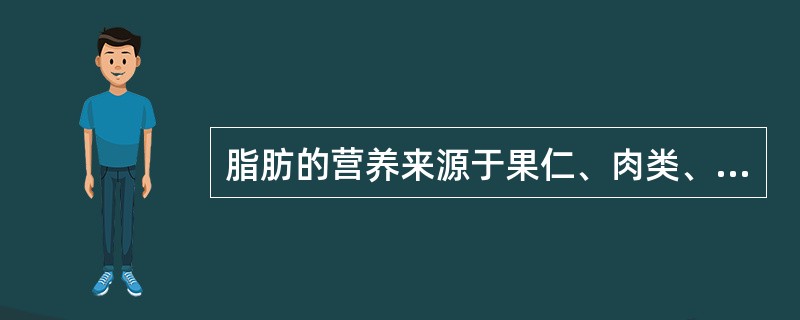 脂肪的营养来源于果仁、肉类、米、面、蔬菜、水果等。（）