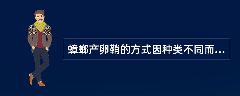 蟑螂产卵鞘的方式因种类不同而有所区别，它主要有3种方式。（）