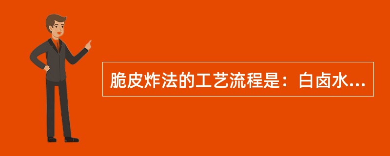 脆皮炸法的工艺流程是：白卤水浸制→调糖水→上糖水→晾干→（）→调佐料、勾芡→斩件造型→成品。