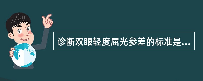 诊断双眼轻度屈光参差的标准是双眼屈光度相差小于（）。