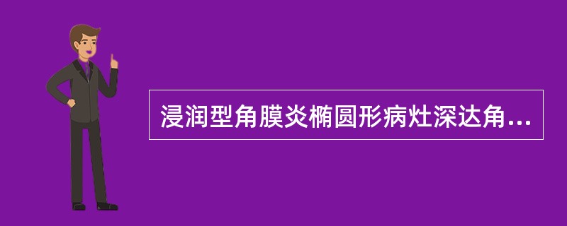 浸润型角膜炎椭圆形病灶深达角膜（）。