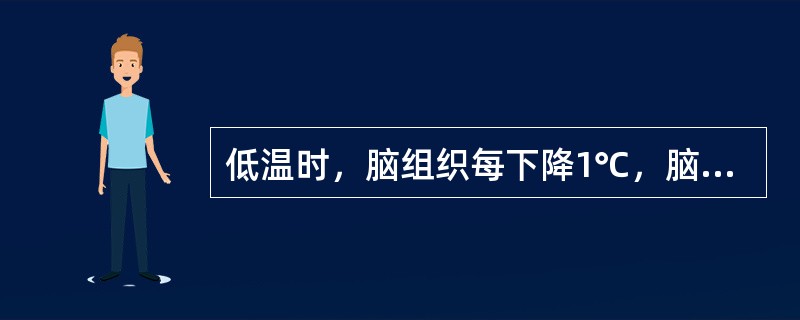 低温时，脑组织每下降1℃，脑血流量下降（）