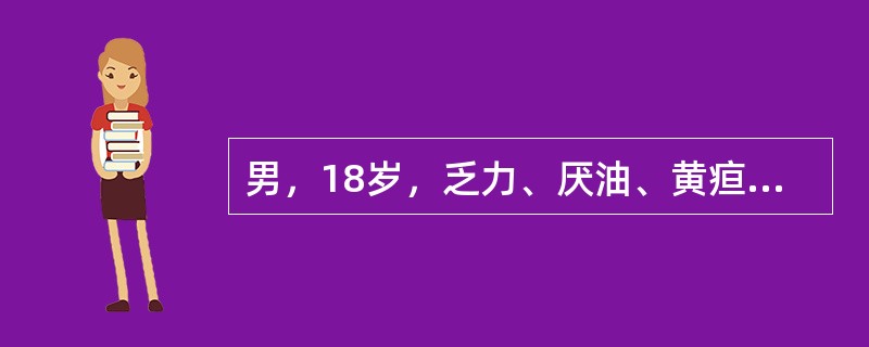 男，18岁，乏力、厌油、黄疸进行性加深10天，神志不清1天，查体：皮肤黏膜明显黄疸，烦躁不安，皮肤瘀斑，肝右肋下未扪及，肝浊音界7～8肋间，扑击样震颤阳性，血清总胆红素255～mol／l，ALT200