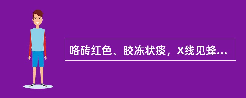 咯砖红色、胶冻状痰，X线见蜂窝状脓肿、叶间隙下坠