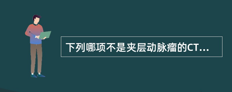 下列哪项不是夹层动脉瘤的CT表现()