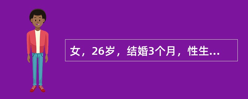 女，26岁，结婚3个月，性生活不满意，无月经来潮。最可能的诊断（）