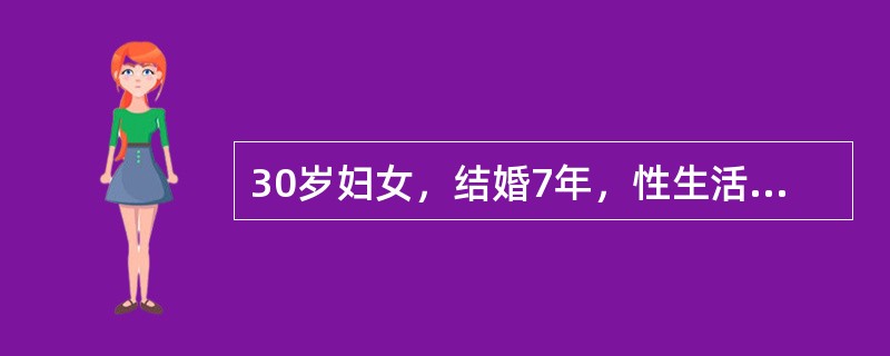 30岁妇女，结婚7年，性生活正常，青春期开始月经不调。近3年来，月经周期35～45日，经量少。基础体温单相。未避孕亦未妊娠。精液常规和输卵管造影等均未发现异常。超声发现子宫底浆膜层直径5cm肌瘤。近3