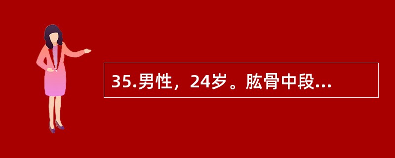 35.男性，24岁。肱骨中段骨折2天。检查患肢垂指垂腕。<br /><br />可能合并的损伤是