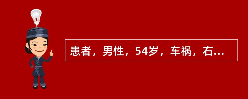 患者，男性，54岁，车祸，右胫腓骨中1／3粉碎骨折，复位后夹板固定，因右小腿肿胀足趾剧烈疼痛伤后36小时转诊，检查：右足趾明显肿胀，青紫，感觉麻木，足趾活动差，毛细血管充盈尚存在，取除夹板见右小腿肿胀