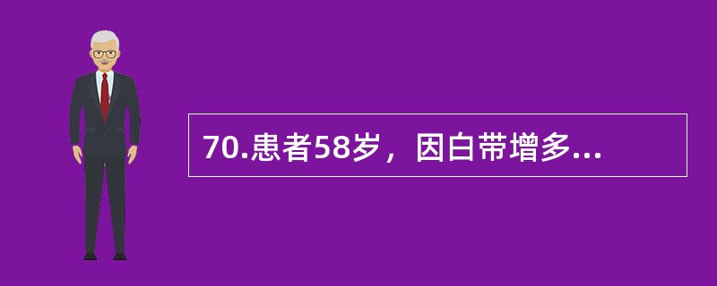 70.患者58岁，因白带增多1周就诊关于异常白带，下列哪项是不恰当的（）