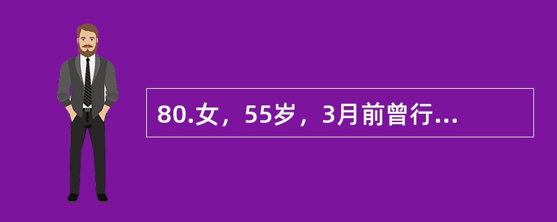 80.女，55岁，3月前曾行胆总管十二指肠吻合术。l天前突然出现有上腹痛、寒战、高热，呕吐约1000ml，入院后即予输血。输血10小时，突然出现心前区压迫感，腰背部酸痛，血压8.0/6.0kPa。该病