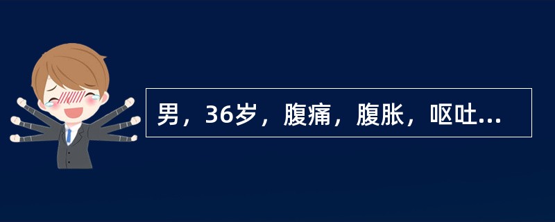 男，36岁，腹痛，腹胀，呕吐，不排便，不排气24h，今晨从肛门排出血性稀便100ml，并有休克表现，最大可能是