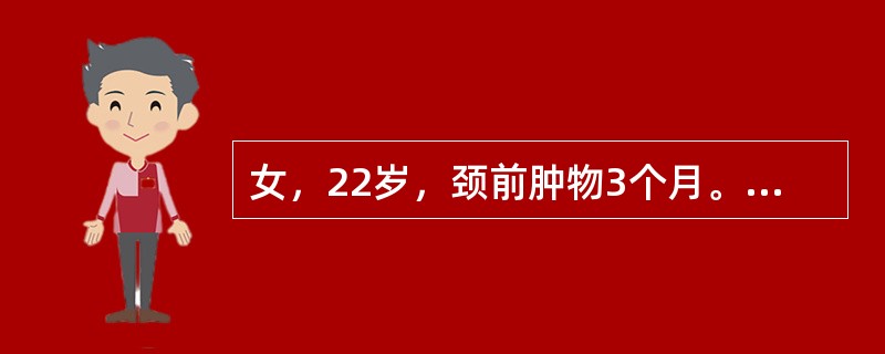 女，22岁，颈前肿物3个月。查体：右叶甲状腺可触及一质硬结节，直径2cm。同侧颈淋巴结可及2个，质中，活动。B型超声：甲状腺右叶一低回声实性团块。为明确肿物良恶性，下列各项检查，首先应选择