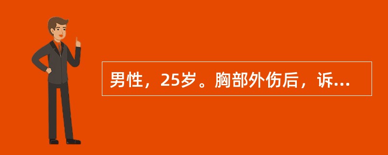 男性，25岁。胸部外伤后，诉胸痛不适，无明显呼吸困难，胸片示左肺压缩50％。诊断首先考虑（）